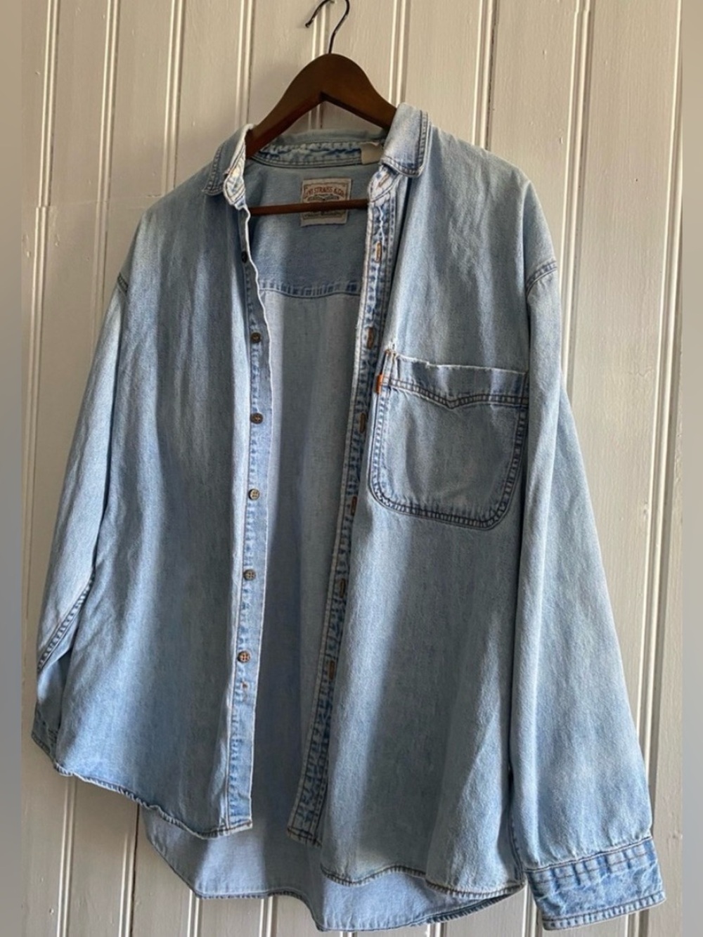 LEVI’S VINTAGE 1990 orange tab button down denim shirt size XL - Picture 3 of 13